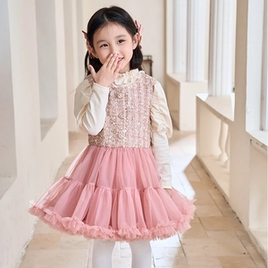 Detail of pink sequin vest and layered mesh tutu skirt for girls' spring outfit