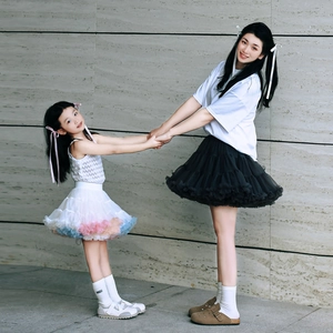 Chic multi-layered mesh tutu skirts set for parent and child in elegant colors