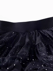 Dark grey tutu skirt for girls with silver stars and elastic waist on white background