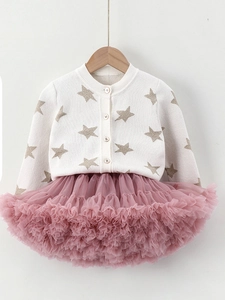 Ensemble Gilet en Tricot et Jupe Tutu pour Filles Motif Étoile Tulle en Maille Viscose Douce Pull en Tricot Tenue de Princesse pour Enfants