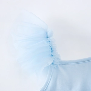 Détail de la robe de ballet bleu clair pour filles avec manches volantées en tulle