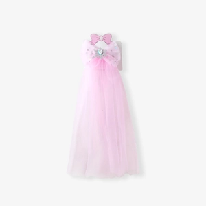 Barrette voile en tulle rose pour fille avec double nœud et bijou flocon de neige