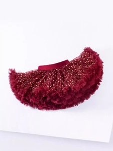 Jupe tutu rouge foncé pour filles avec étoiles dorées et taille élastique
