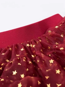 Jupe tutu rouge pour filles avec étoiles dorées, tulle multicouche et taille élastique