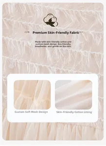 Detail of cream girls' dress showing textured fringe mesh and soft cotton lining