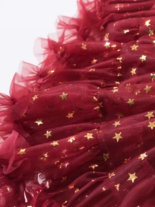 Jupe tutu rouge pour filles avec étoiles dorées et couches de volants étagés