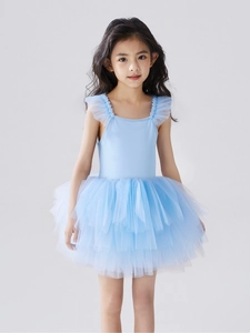 Robe de ballet bleu ciel pour filles avec tutu en maille multicouche pour la danse