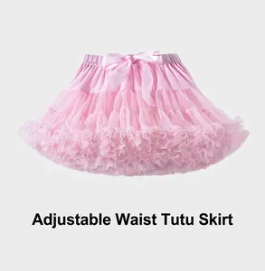 Détails du jupon tutu rose multicouches avec taille ajustable et nœud en satin élégant