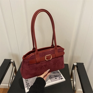 Vintage Matte PU Leather Shoulder Bag For Women Retro Solid Color Commute Underarm Bag Large Capacity Handbag With Buckle