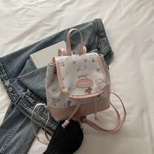 Cute Cartoon Print Mini Backpack PU Leather Sweet Bear Pattern Small School Bag For Teen Girls Women Fashion Rucksack