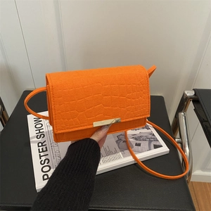 Sac à Épaule Tendance pour Femmes Motif Crocodile en Cuir PU Mode Texture de Pierre Petit Sac Carré Boucle Métallique