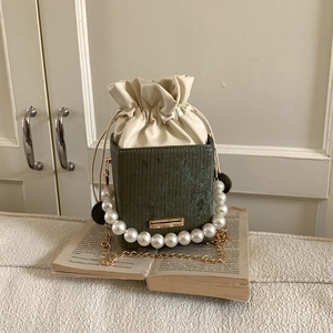 Sac Seau À Poignée En Künstliche Perles Rétro PU Velours Côtelé Cordon Épaule Sac Bandoulière Pour Femmes Élégant Style Français