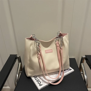 Women Fashion Large Capacity PU Leather Tote Bag Stylish Patchwork Handbag With Chain Shoulder Bag For Daily Commuting