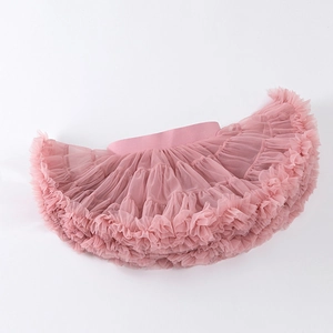 Close-up of pink layered mesh tutu skirt with comfortable wide elastic waistband