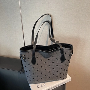 Stylish Polka Dot Bow Large Capacity Tote Bag For Women Korean Style Commuting Shoulder Bag Pu Leather Casual Shopping Bag