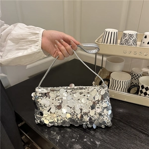 Sac à Paillettes Étincelant pour Femmes Sac à Épaule Métallique Élégant Sac à Main de Soirée Minimaliste Accessoire d'Été Élégant