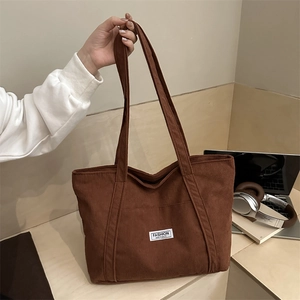 Caramel corduroy tote bag with Fashion Instinct label for commute or casual daily use
