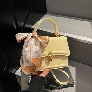 Elegante Borsa Quadrata Piccola in Pelle PU da Donna Con Foulard in Seta Decorativo Borsa a Tracolla Elegante Chiusura Oro