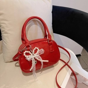 Borsa a Spalla Baguette Francese da Donna in Pelle PU Borsa Sottobraccio Con Ciondolo a Fiocco di Künstliche Perle Borsa Retrò a Tracolla