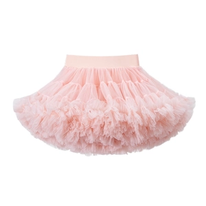 Close-up of layers of soft pink tulle and elastic waistband on children tutu skirt