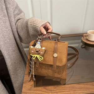 Vintage Brown Synthetic Leather Mini Backpack For Women Preppy Style Suede Texture Small Handbag Multi Functional Fashion Bag