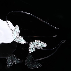 Cerchietto con farfalle di cristallo argento con smalto verde e strass scintillanti
