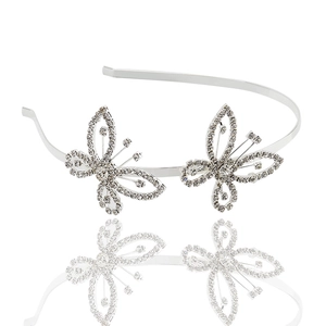 Elegant silver butterfly headband with sparkling crystals and rhinestones for festive events