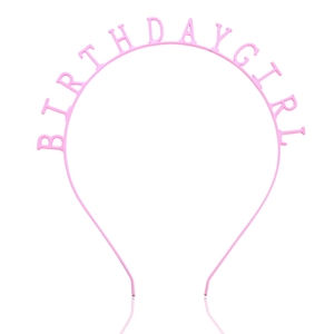 Pink Birthday Girl metal headband for girls' party accessories on white background