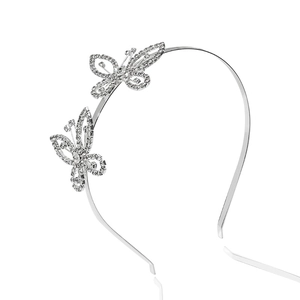 Sparkling silver butterfly headband for kids with white crystal inlay on a metal frame
