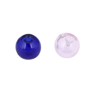 Detailed macro view of smooth glass chime ball beads in navy blue and soft pink colors