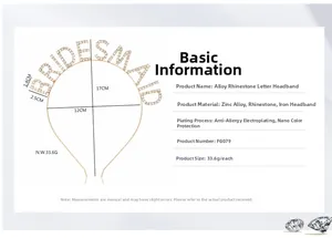 Dimensions détaillées du serre-tête de demoiselle d'honneur avec lettres en strass