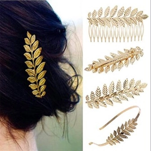 Parure de bijoux de tête feuilles dorées avec serre-tête, peigne et barrettes de mariée