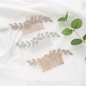 Elegant Alloy Rhinestone Leaf Hair Comb Vintage Sparkling Crystal Bridal Wedding Party Hair Accessory For Women Jewelry