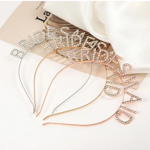 Detail of BRIDE and BRIDESMAID rhinestone headbands in silver gold and rose gold