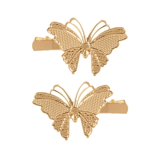 Paire de pinces à cheveux papillon dorées avec ailes évidées et attaches métalliques
