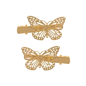 Paire de pinces à cheveux papillon dorées créatives avec ailes en métal pour femmes