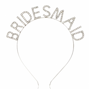 Ασημένια στέκα μαλλιών με γράμματα BRIDESMAID από στρας για γάμους και παρανύμφους