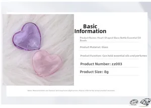 Macro detail of heart-shaped glass perfume bottles in purple and pink 8g capacity