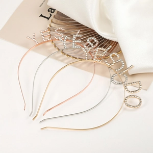Rhinestone 'YES I DO' alloy headbands in gold, silver and rose gold for bridal parties
