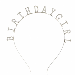 Serre-tête Birthday Girl en métal argenté pour anniversaire d'enfant et accessoires de fête
