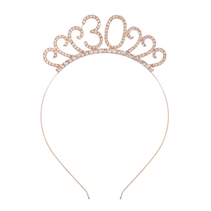 Luxury Rhinestone 30th Birthday Tiara Headband For Women Rose Gold Silver Gold Alloy Birthday Party Hair Crown Accessories