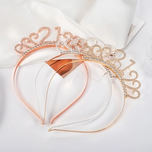 Three-piece rhinestone number 21 birthday headbands in gold, silver, and rose gold