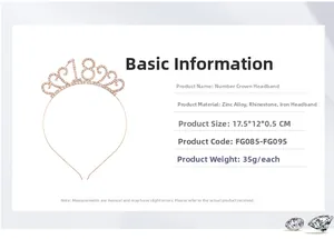 Detail view of rose gold number 18 birthday tiara with rhinestones and dimensions