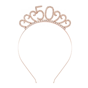 Tiara per il 50° compleanno in oro rosa con strass luccicanti per decorazioni festa
