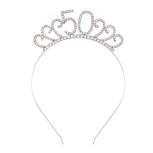 Cerchietto a corona con strass per 50° compleanno in metallo oro rosa per feste