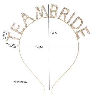 Serre-tête Team Bride doré avec strass pour demoiselles d'honneur avec dimensions