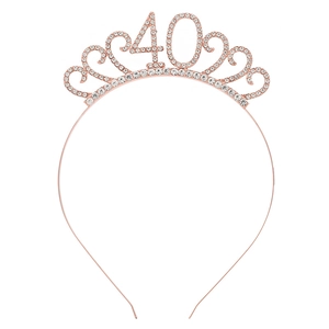 Tiara du 40ème Anniversaire Bandeau Strass Couronne en Alliage pour Femmes Accessoires de Fête Or Or Rose Argent Décoration de Cheveux