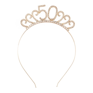 Golden 50th birthday crown headband with sparkling rhinestones for party decoration