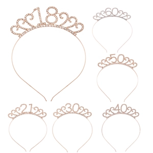 Rhinestone Birthday Crown Tiara Headband For Women Birthday Party Alloy Headwear 18 21 30 40 50 60 70 80 Birthday Tiara Accessories