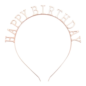 Μεταλλική στέκα Happy Birthday σε ροζ χρυσό για διακόσμηση πάρτι γενεθλίων